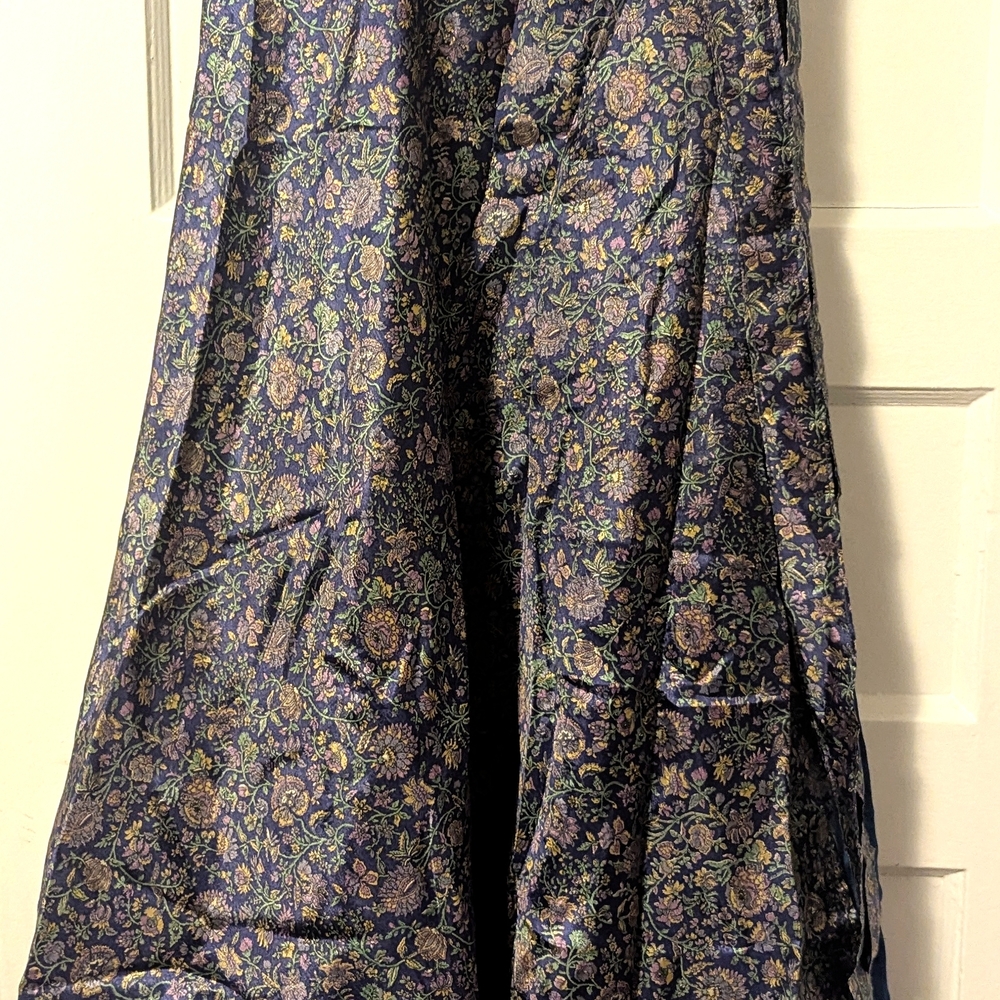 Floral Patterned Maxi Skirt. Real Satin.